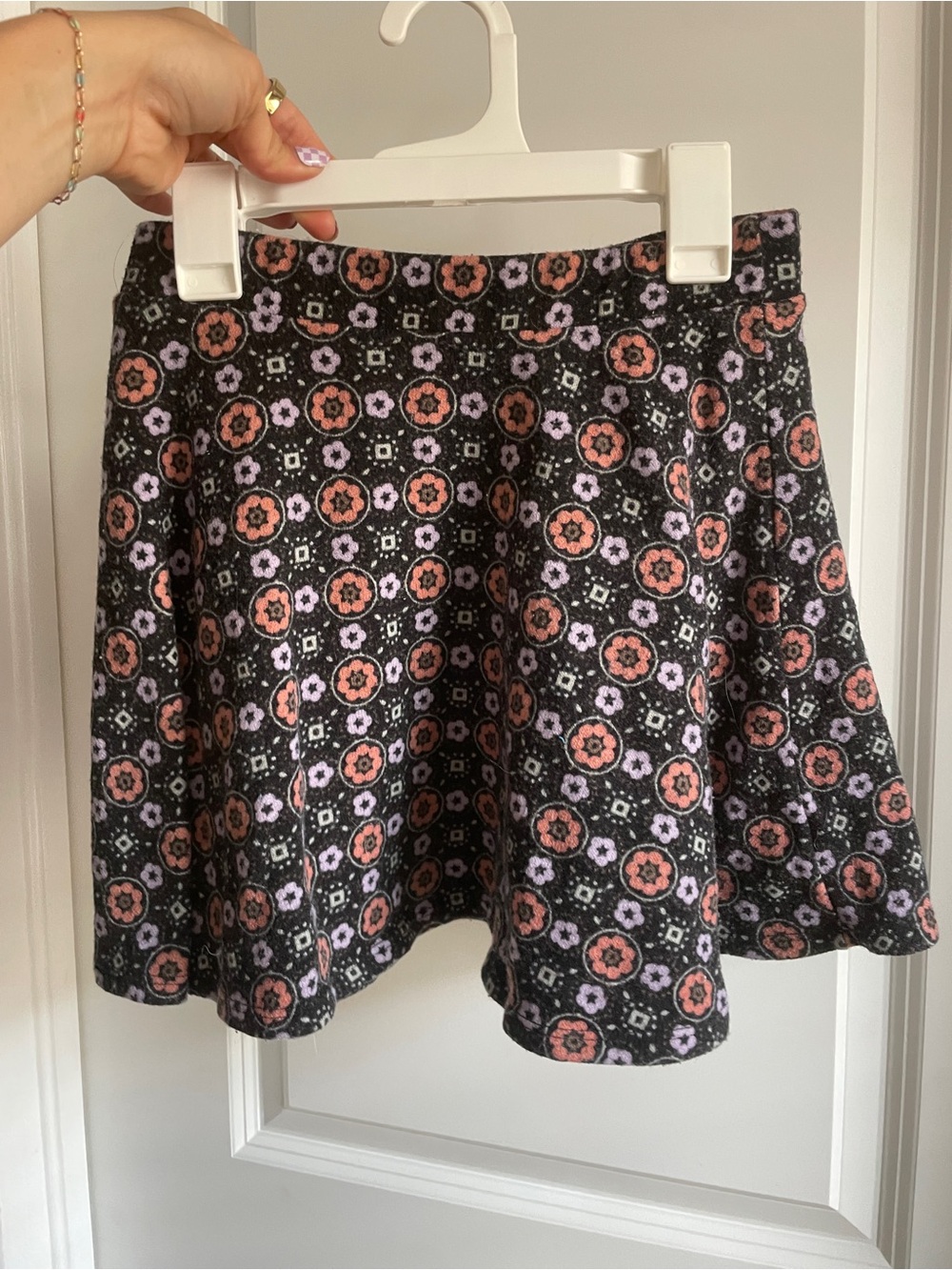 LA Hearts Floral Circle Print Skater Skirt Black Pink Lavender A-Line Y2K Small
